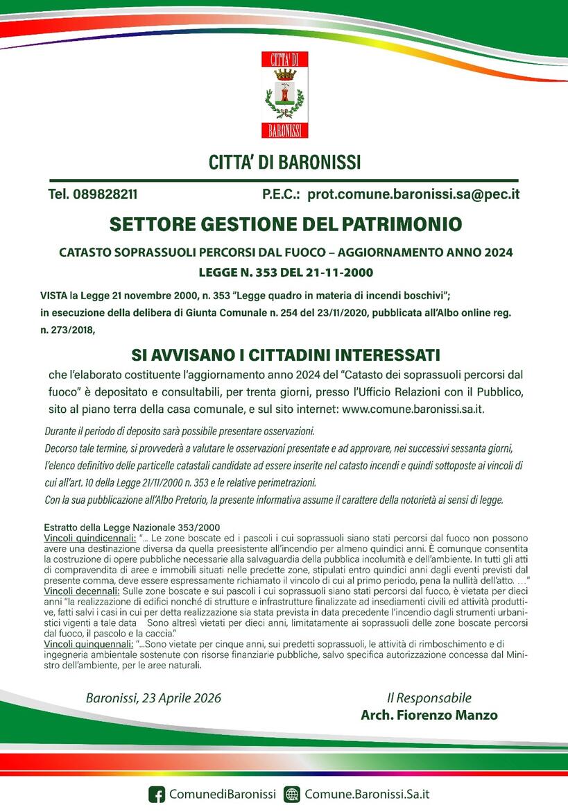 MANIFESTO CATASTO INCENDI 2026