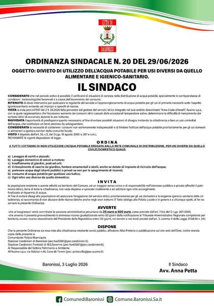 Immagine: manifesto divieto utilizzo acqua potabile
