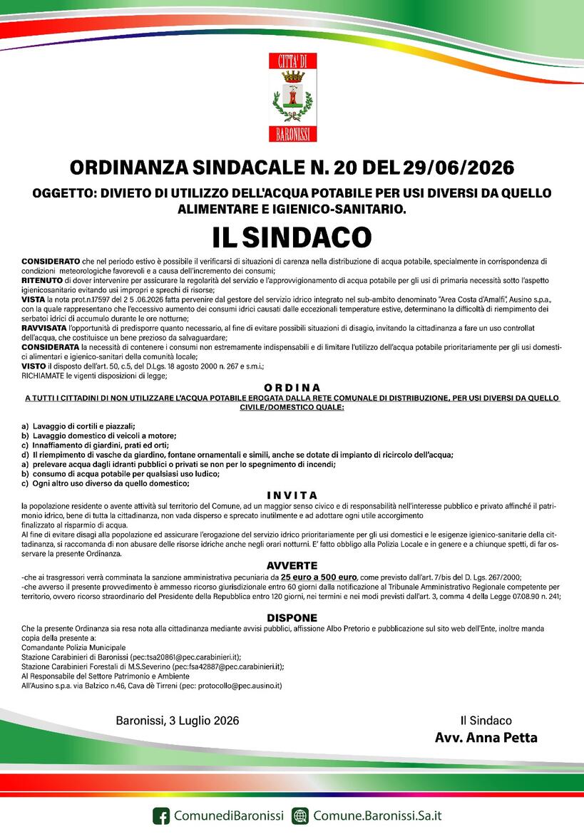 Immagine: manifesto divieto utilizzo acqua potabile