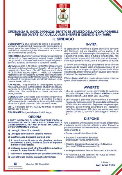 Immagine: ordinanza acqua