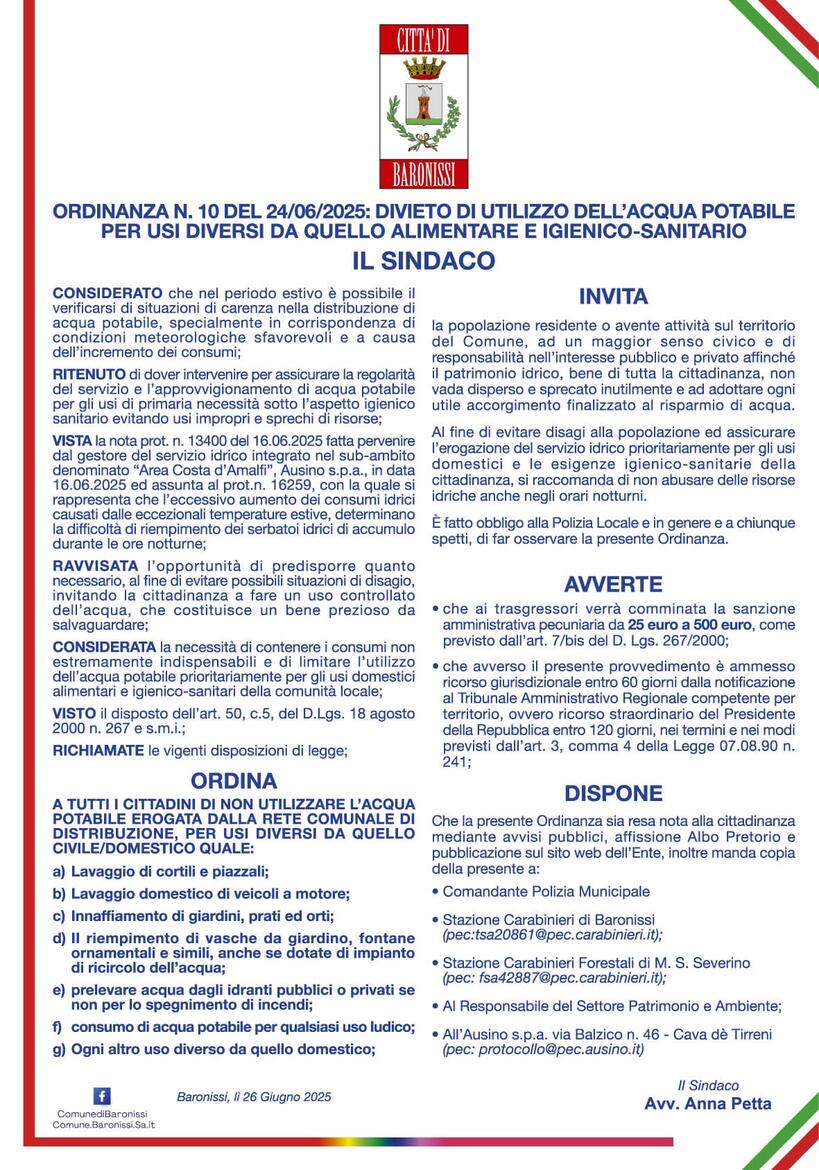 Immagine: ordinanza acqua